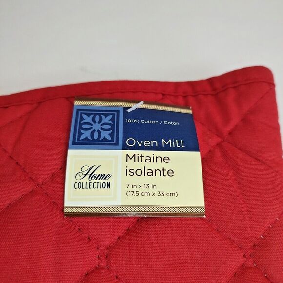 Oven Mitt Glove Cotton 7" x 13" Quilted Red Potholder Pad Mat Christmas Hook - Picture 3 of 7